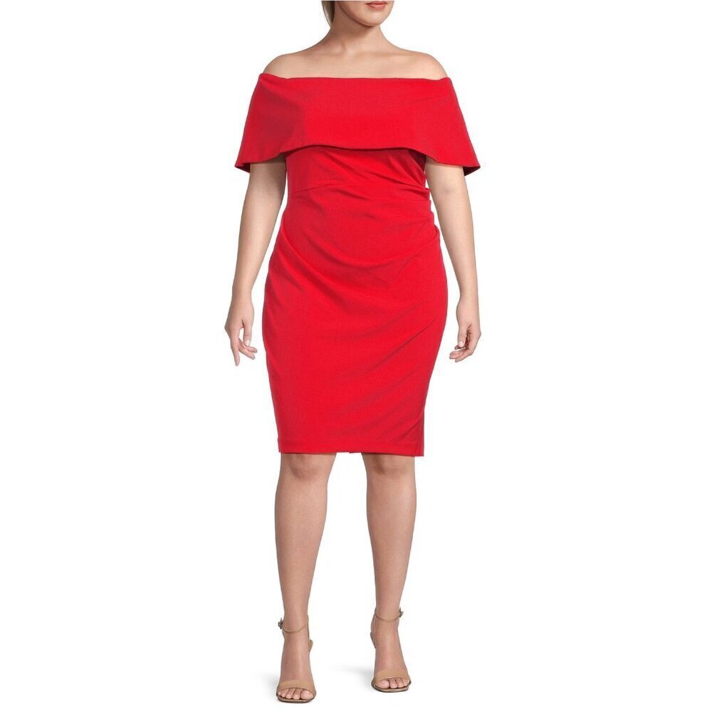 NWT Vince Camuto Popover Off Shoulder Midi Dress in Red
